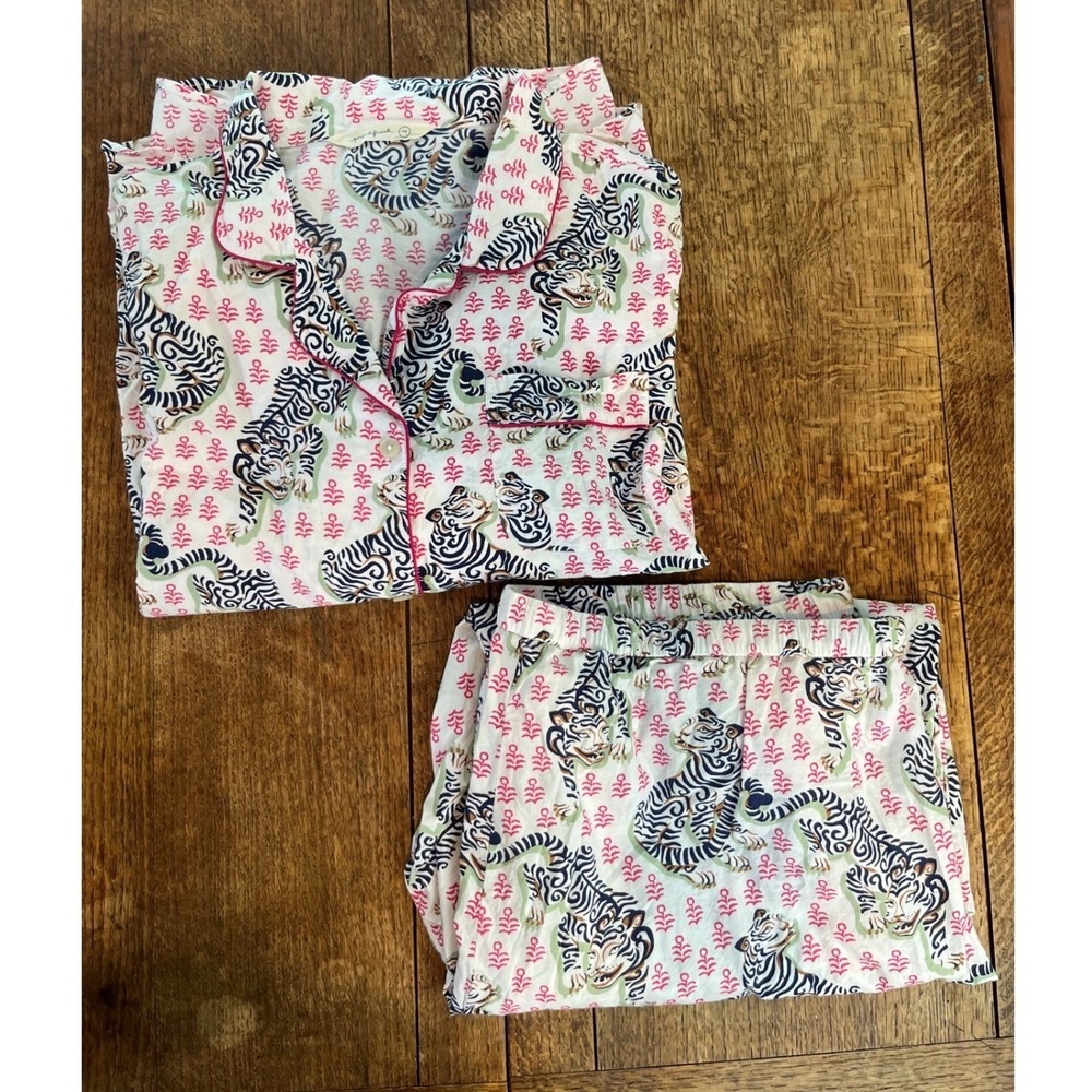 Print Fresh Tiger Queen cotton‎ pajama SET 3X pink white maximalist breathable